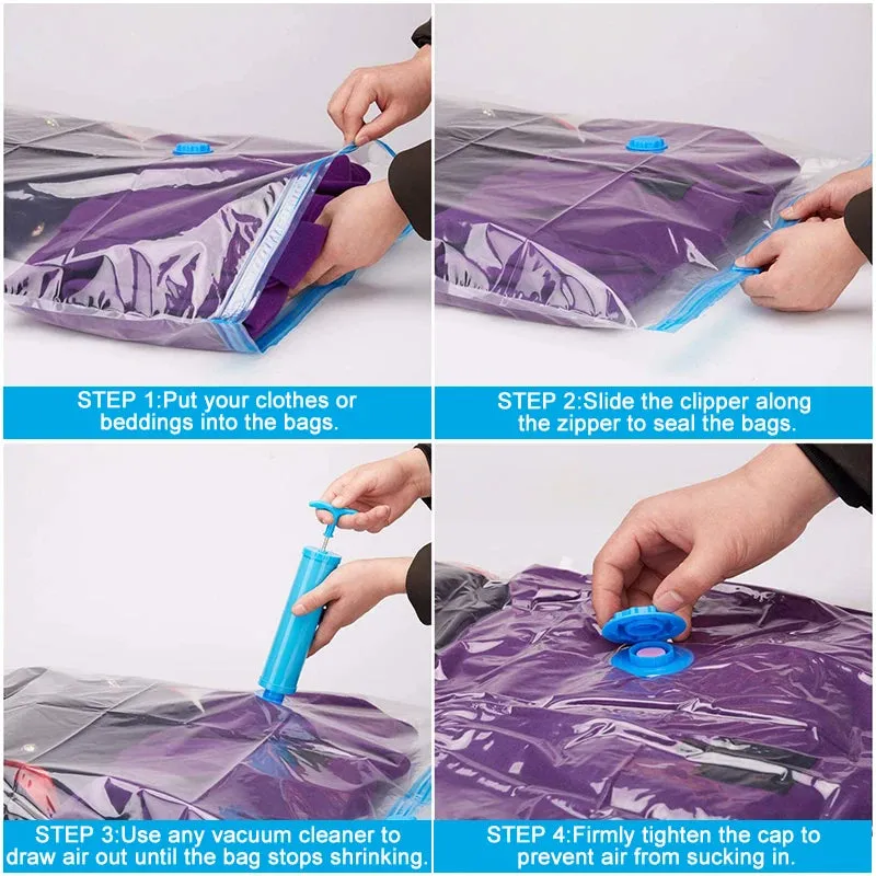ANYHOUZ Vacuum Storage Bag With Pump 3 Pack Airtight Sealed Compression Space Saving Organizer