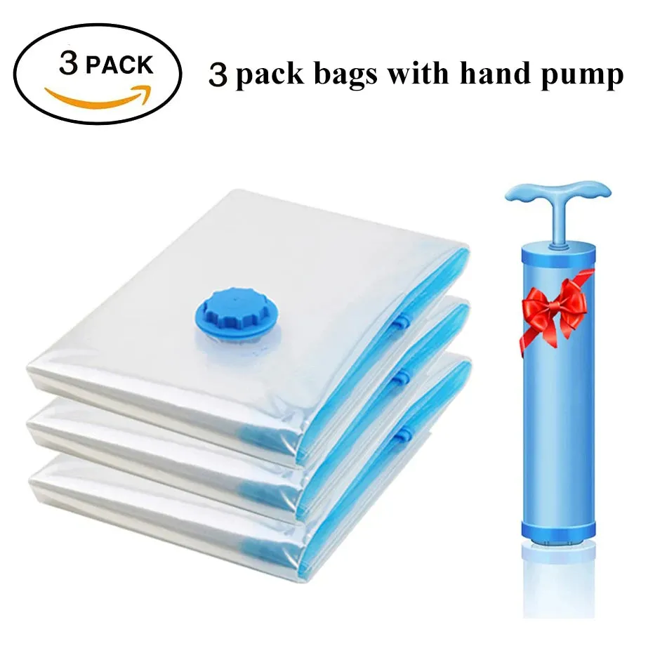 ANYHOUZ Vacuum Storage Bag With Pump 3 Pack Airtight Sealed Compression Space Saving Organizer