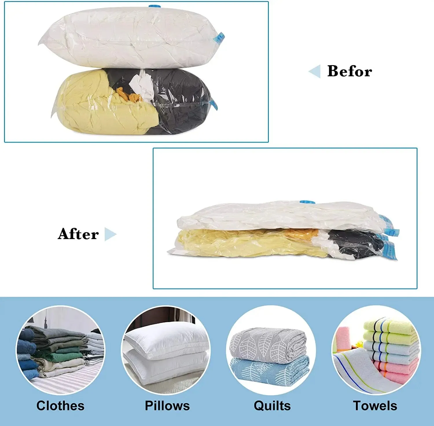 ANYHOUZ Vacuum Storage Bag With Pump 3 Pack Airtight Sealed Compression Space Saving Organizer