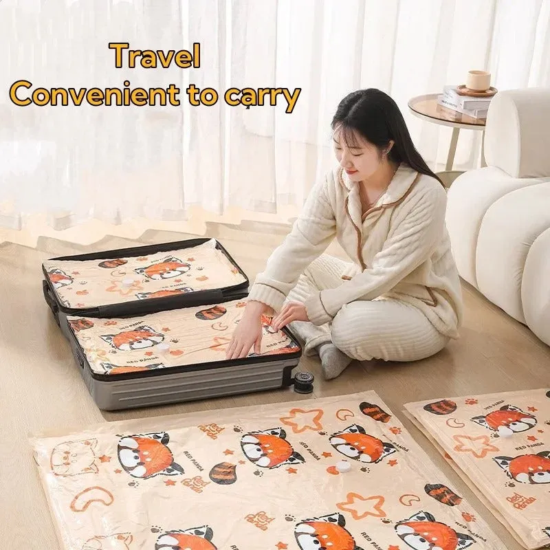 ANYHOUZ Vacuum Storage Bag With Pump 3PC Beige Printed Airtight Sealed Compression Space Saving Organizer