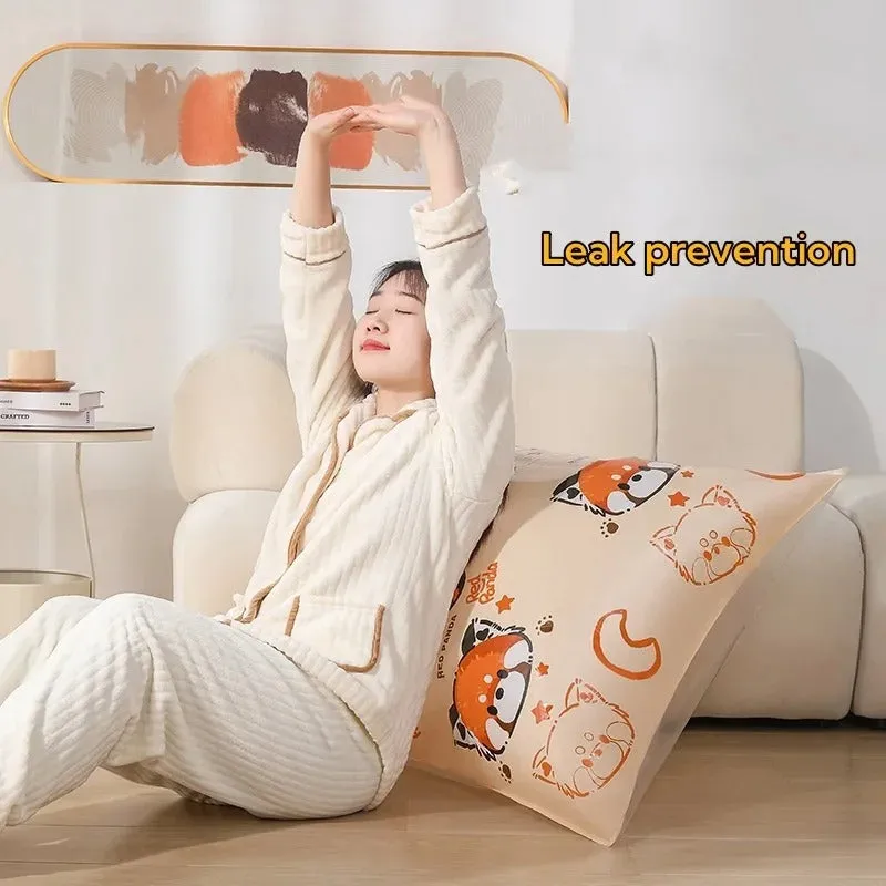 ANYHOUZ Vacuum Storage Bag With Pump 3PC Beige Printed Airtight Sealed Compression Space Saving Organizer
