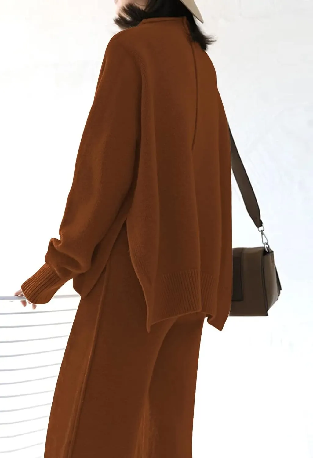 AOHITE Womens 2 Piece Outfit Set Long Sleeve Knit Pullover Sweater Top and Wide Leg Pants Sweatsuit