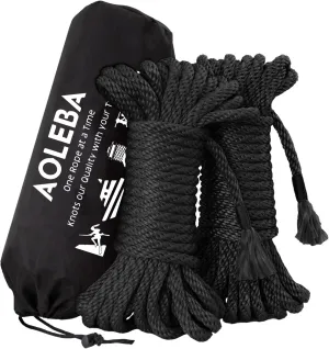 AOLEBA Skin Friendly 8mm Soft Silk Rope Kit for Practice Beginners and Experienced Riggers, Braided Polypropylene Japanese Rope for Simple and Complex Knots, 2 Sets 32 Ft with Dust Bag (Black X2)
