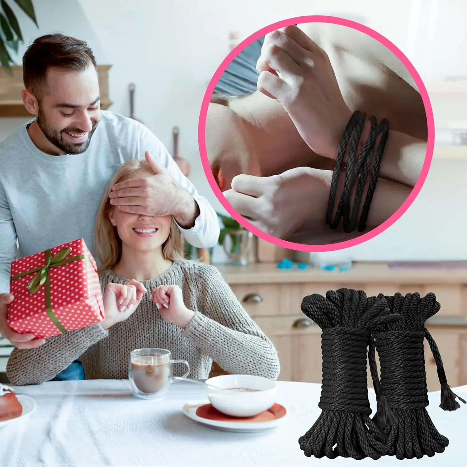 AOLEBA Skin Friendly 8mm Soft Silk Rope Kit for Practice Beginners and Experienced Riggers, Braided Polypropylene Japanese Rope for Simple and Complex Knots, 2 Sets 32 Ft with Dust Bag (Black X2)