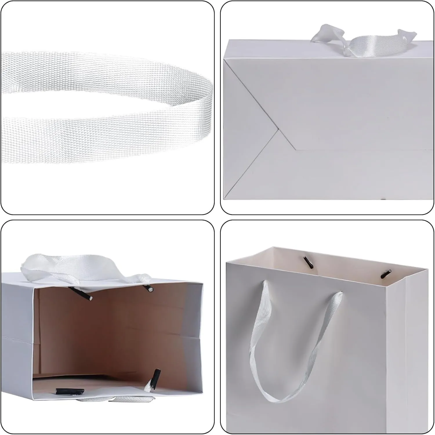 Aosric White Gift Bags with Handles, 20 Pcs 5"x3"x8" Durable, Reusable, Foldable Small Cardstock Paper Bags for Party Favors, Christmas, Baby Shower, Birthday, Wedding, Shopping, and Retail Use