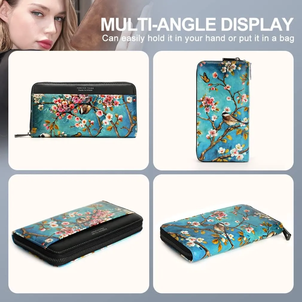 APHISON Wallet Women Large Capacity Clutch Purse For Ladies Card Holder RFID Wristlet Phone Zipper Coin Travel Pocket