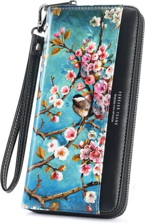 APHISON Wallet Women Large Capacity Clutch Purse For Ladies Card Holder RFID Wristlet Phone Zipper Coin Travel Pocket