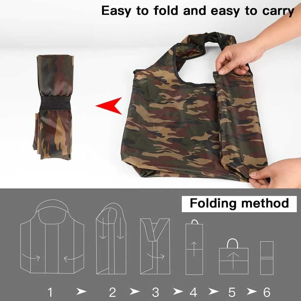 Aricsen 10 Pack 15x4.5x15 Inch Mixed Color Reusable Grocery Bags with Handles Bulk Heavy Duty, Shopping Foldable Kitchen Bags Large Machine Washable for Pocket Nylon Tote, Polyester Cloth
