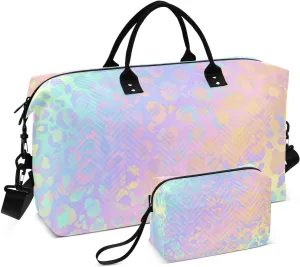 Aslsiy Travel Duffel Bags for Women Glitters Leopard Weekender Bags Sparkly Sports Duffel Bags Gym Bag with Toiletry Bag Carry on Overnight Bag