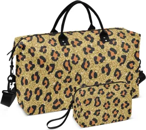 Aslsiy Travel Duffel Bags for Women Leopard Skin Pattern Weekender Bags Sparkly Sports Duffel Bags Gym Bag with Toiletry Bag Carry on Overnight Bag