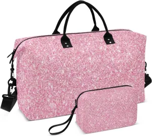 Aslsiy Travel Duffel Bags for Women Pink Glitter Weekender Bags Sparkly Sports Duffel Bags Gym Bag with Toiletry Bag Carry on Overnight Bag