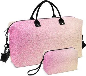 Aslsiy Travel Duffel Bags for Women Pink Yellow Glitter Weekender Bags Sparkly Sports Duffel Bags Gym Bag with Toiletry Bag Carry on Overnight Bag