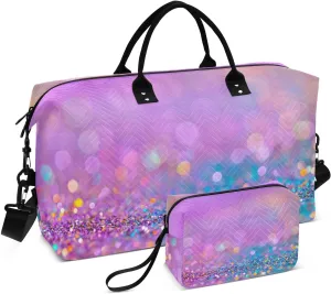 Aslsiy Travel Duffel Bags for Women Twinkle Glitters Weekender Bags Sparkly Sports Duffel Bags Gym Bag with Toiletry Bag Carry on Overnight Bag