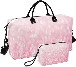 Aslsiy Travel Duffel Bags for Women Twinkle Pink Glitters Weekender Bags Sparkly Sports Duffel Bags Gym Bag with Toiletry Bag Carry on Overnight Bag