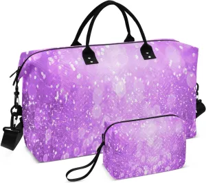 Aslsiy Travel Duffel Bags for Women Twinkle Violet Glitters Weekender Bags Sparkly Sports Duffel Bags Gym Bag with Toiletry Bag Carry on Overnight Bag