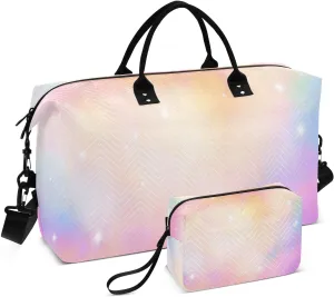 Aslsiy Travel Duffel Bags for Women Unicorn Galaxy Pattern Weekender Bags Sparkly Sports Duffel Bags Gym Bag with Toiletry Bag Carry on Overnight Bag
