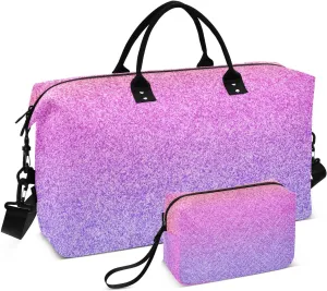 Aslsiy Travel Duffel Bags for Women Yellow Pink Violet Glitter Weekender Bags Sparkly Sports Duffel Bags Gym Bag with Toiletry Bag Carry on Overnight Bag