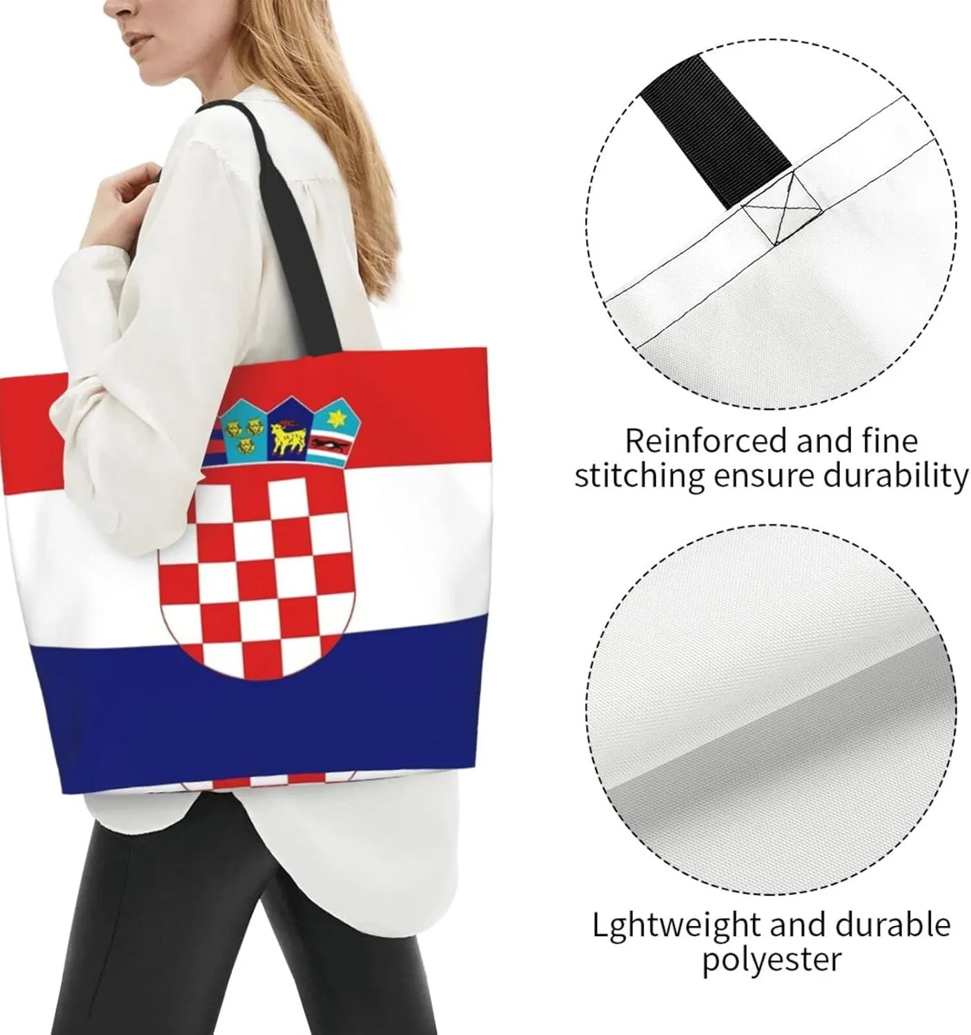 ASYG Cute Flag Tote Bag Large Women Casual Shoulder Bag Handbag Reusable Patriotic Shopping Grocery Bag