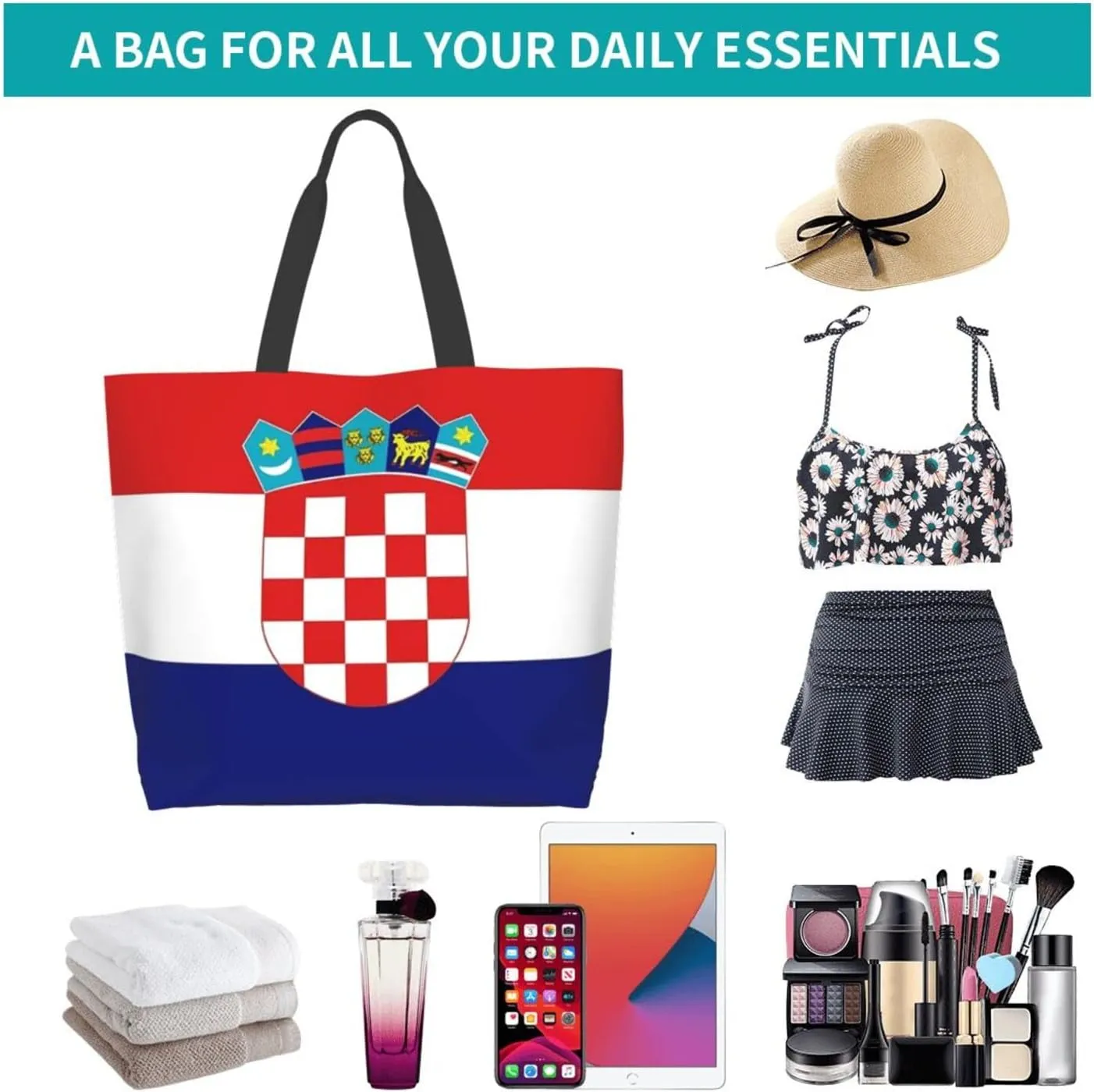 ASYG Cute Flag Tote Bag Large Women Casual Shoulder Bag Handbag Reusable Patriotic Shopping Grocery Bag