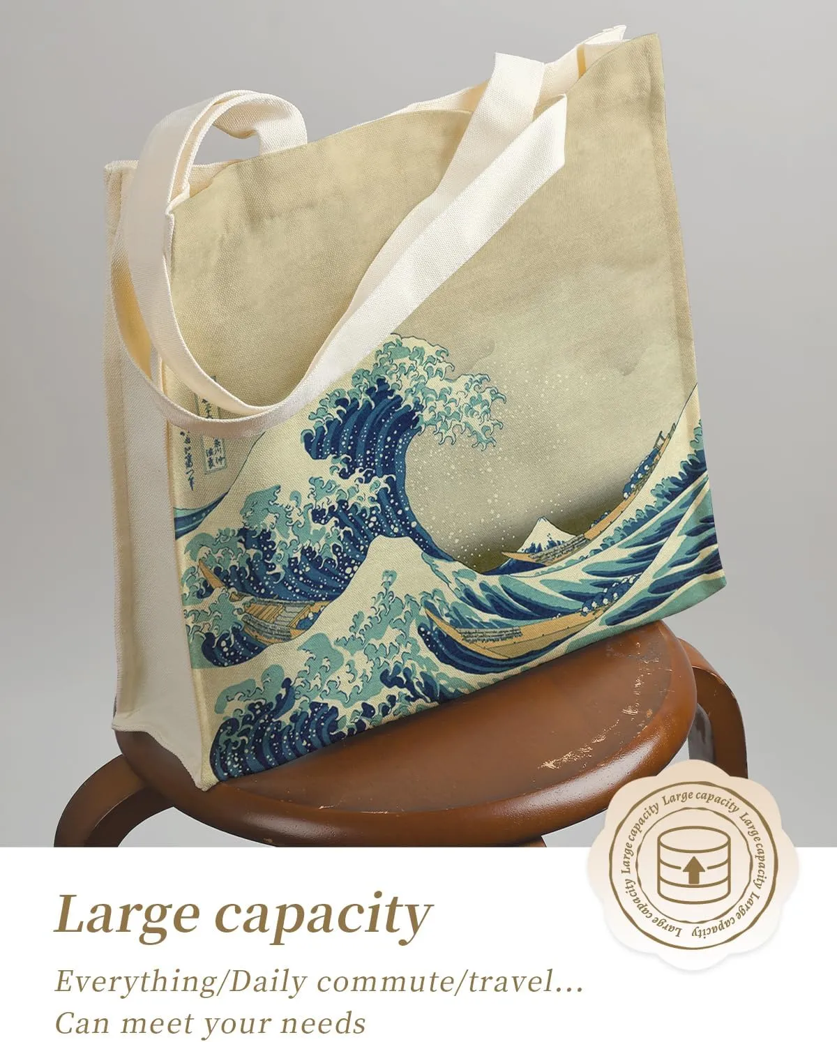 AUSVKAI Canvas Tote Bag Aesthetic for Women, Cute Reusable Bags with Pockets & Snaps for Beach Shopping College Gym Grocery