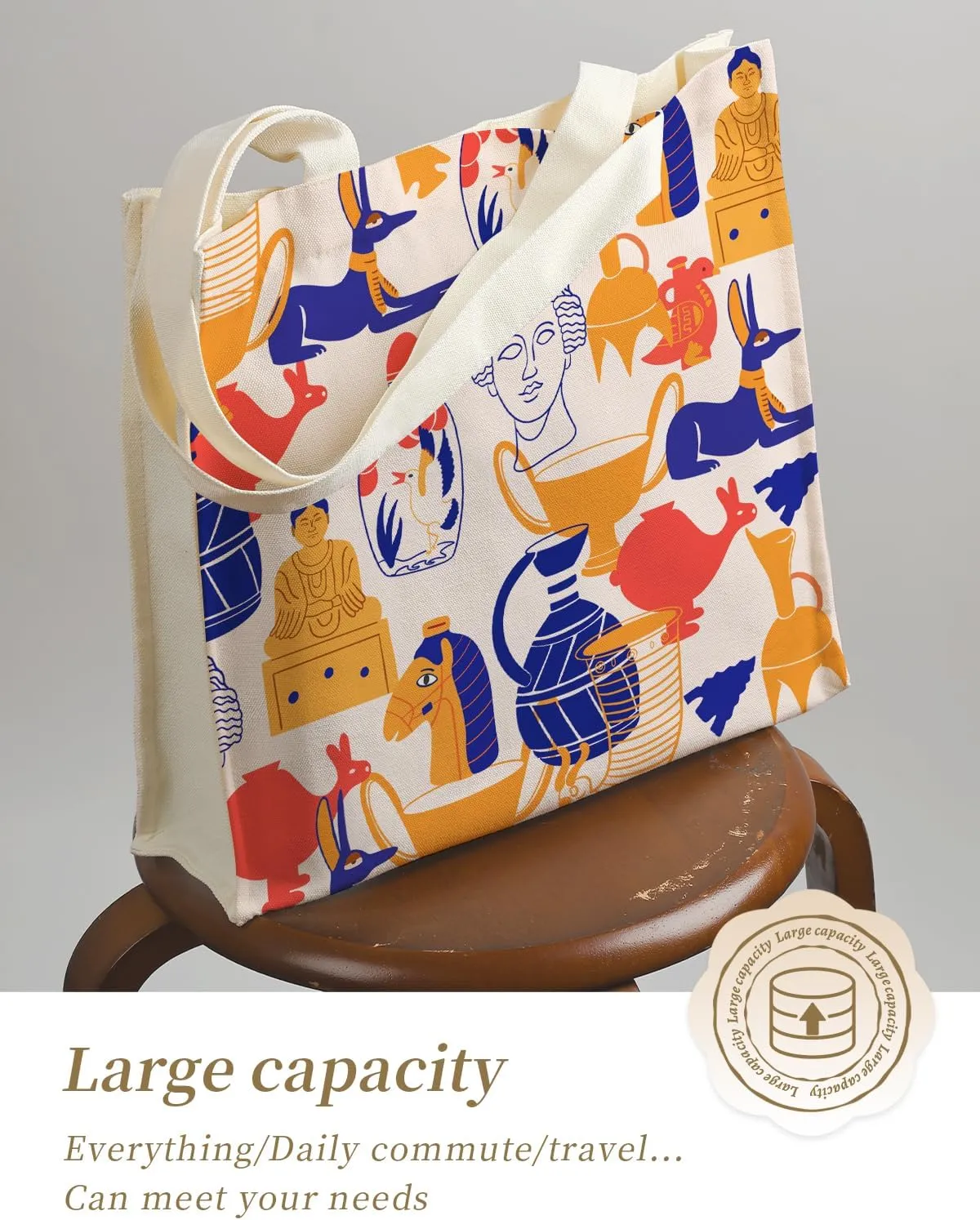 AUSVKAI Canvas Tote Bag Aesthetic for Women, Cute Reusable Bags with Pockets & Snaps for Beach Shopping College Gym Grocery