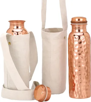 Authentic Ayurvedic Copper Water Bottle Pack of 2 for Drinking Water | Large 34OZ Copper Vessel | 2 Canvas Bottle Carrying Bags