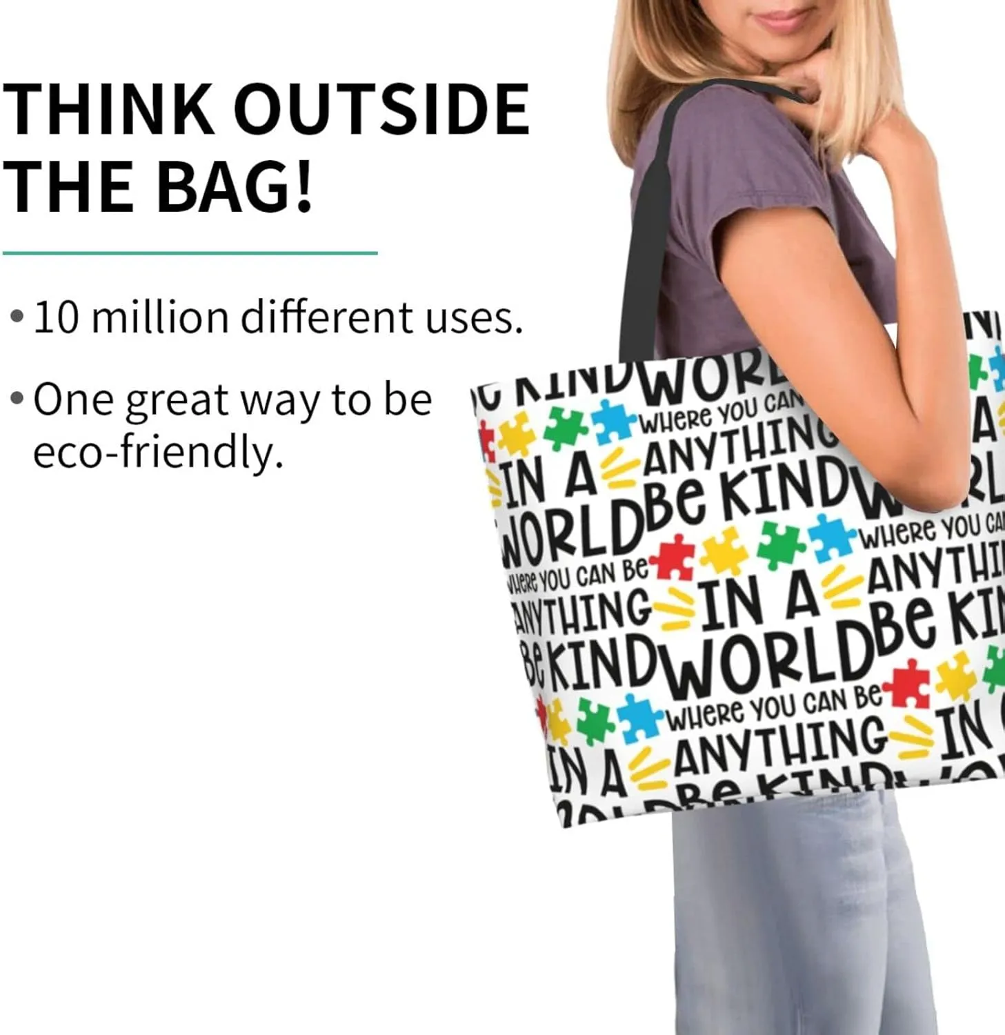 Autism Awareness Tote Bag Large Women Casual Autism Shoulder Bag Handbag Reusable Shopping Grocery Bags
