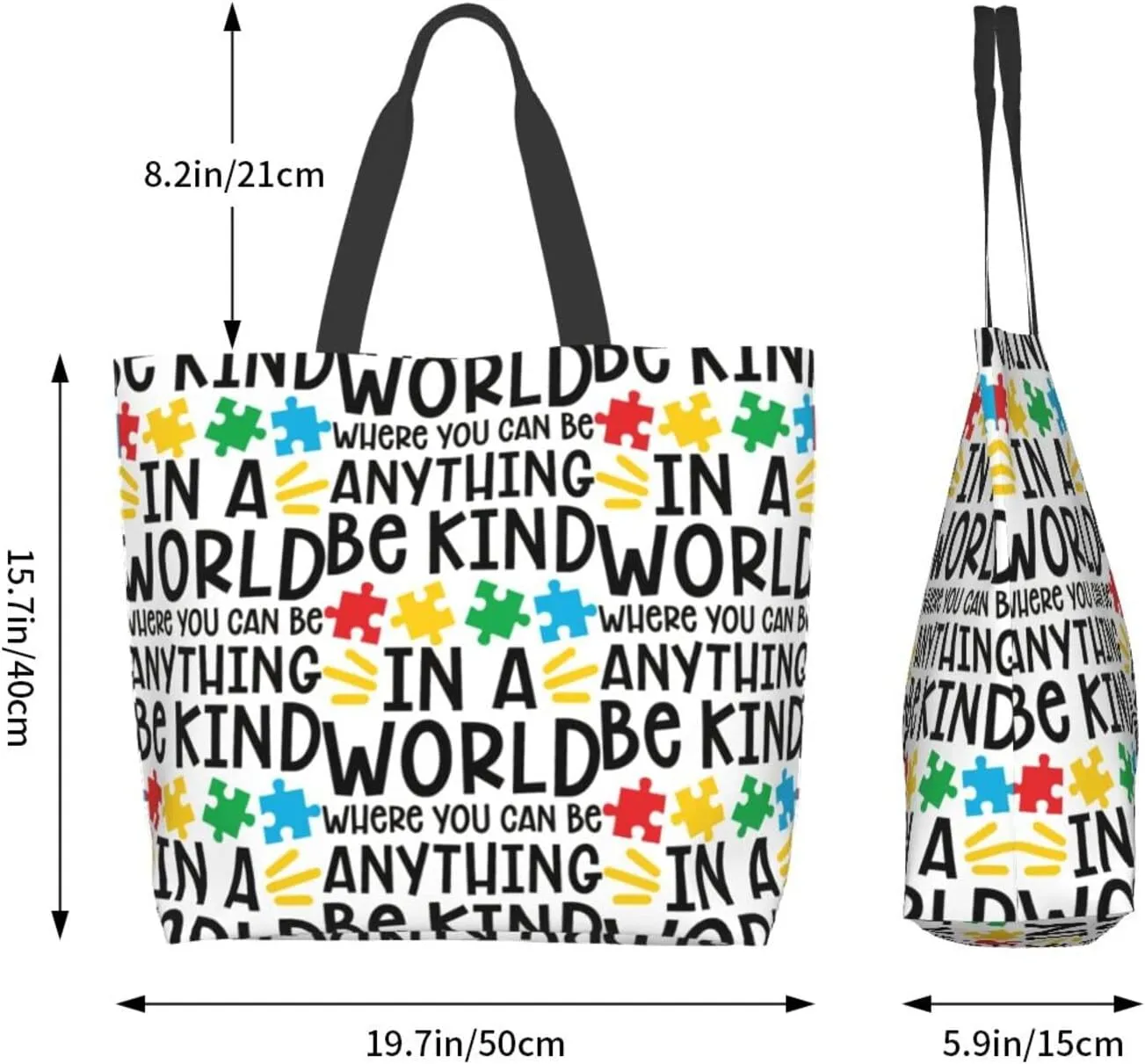 Autism Awareness Tote Bag Large Women Casual Autism Shoulder Bag Handbag Reusable Shopping Grocery Bags