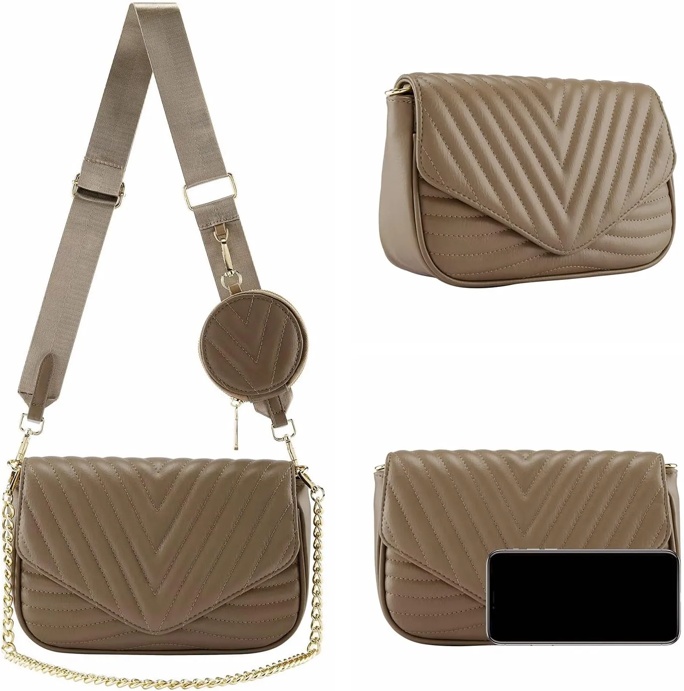 Ayliss Women Multipurpose Small/Medium Crossbody Bags Shoulder Handbag Coin Purse Trendy Clutch Evening Bag PU Leather Chain
