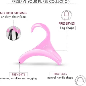 Bag-a-Vie Purse Hanger for Closet - Handbag Organizer Hooks for Hanging Bags & Purses, Protecting Bag Shape & Organizing Space (3 Hanger, Pink Plastic)