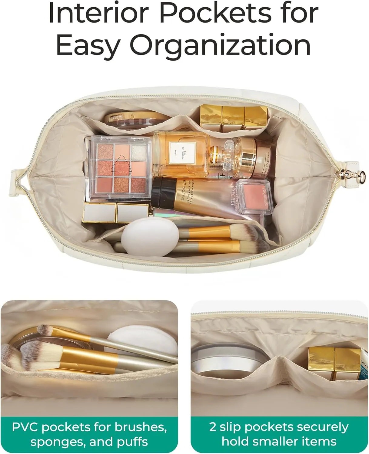 BAGSMART Travel Makeup Bag, PU Leather Makeup Bag Organizer, Large Capacity Make up Bag, Cosmetic Bags for Women, Wide-open Makeup Pouch for Travel Essentials, Bottles, Brushes (Pink)