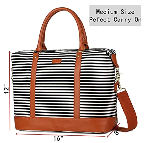BAOSHA HB-28 Ladies Women Canvas Travel Weekender Bag Overnight Carry-on Duffel Tote Bag (Black)