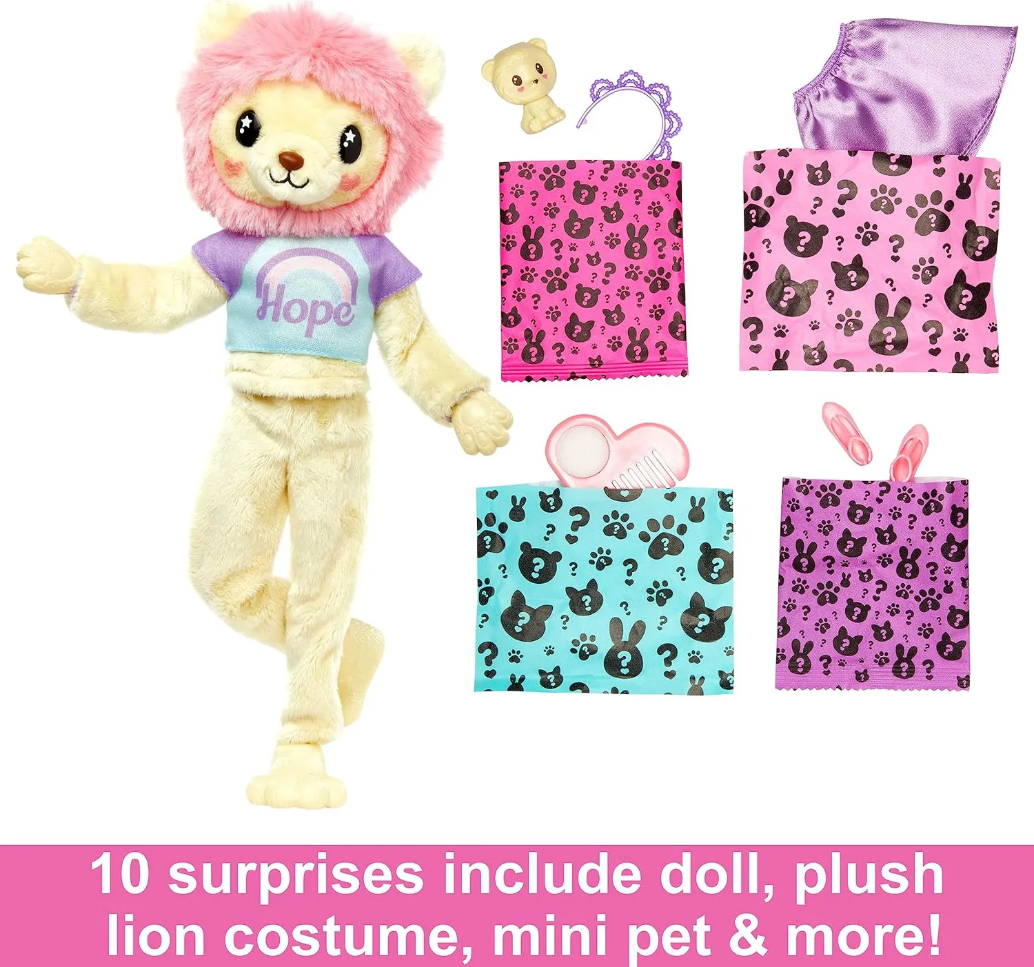 Barbie Cutie Reveal Doll with Blonde Hair & Lion Plush Costume, 10 Suprises Include Accessories & Pet (Styles May Vary)