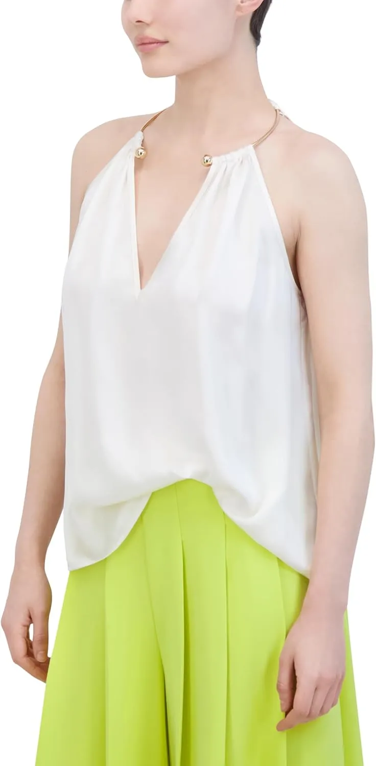 BCBGMAXAZRIA Women's Sleeveless Gold Necklace Halter Top