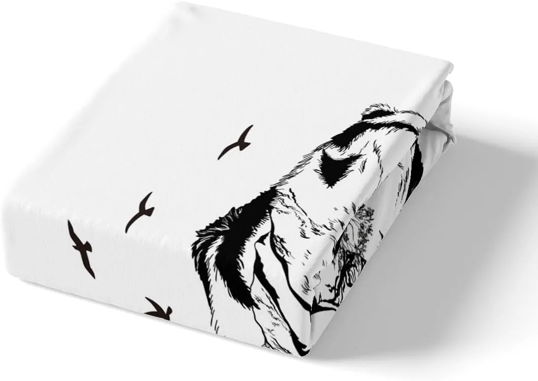 Bear Bedding Set Animal Bear Duvet Cover Wildlife Theme Comforter Cover Mammal Silhouette with Mountain Landscape Flying Bird and Tree Design Modern Decor Bedding for All Season, Full,Black White