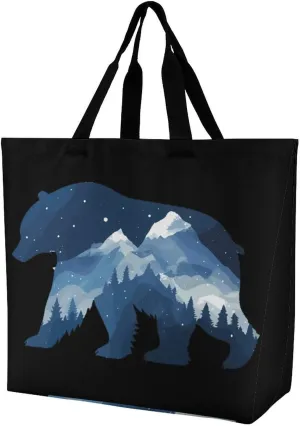 Bear Double Exposure Wildlife Animal Shopping Bag Reusable Tote Bag Lightweight Shoulder Bag Grocery Bag for Women Men