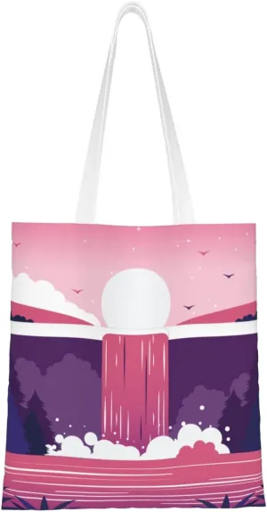 Beautiful Scenic Waterfall Landscape Picture Tote Bag for Women Canvas Shopping Bags Reusable Beach Bag Grocery Bags Tote Shoulder Bag Gift Bags