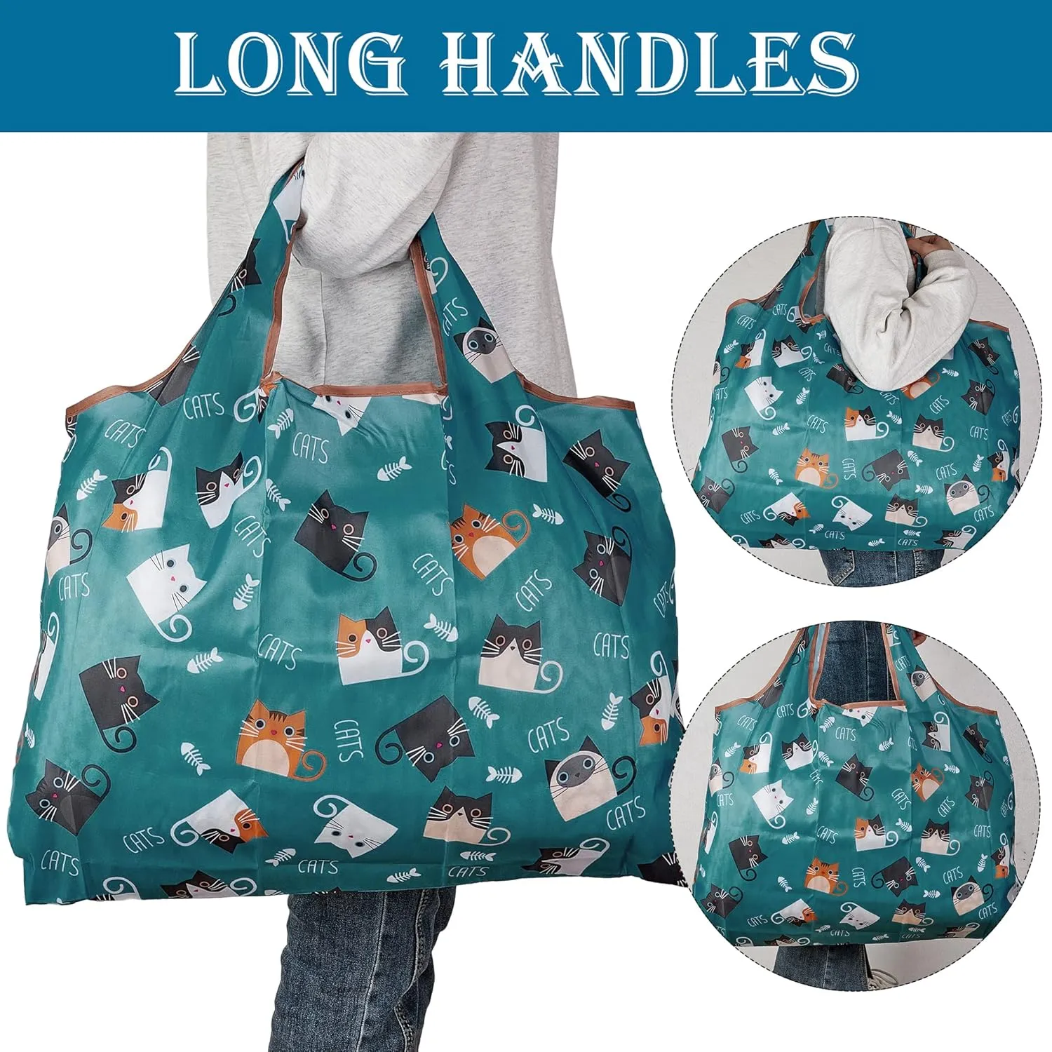 BEEFLYING Foldable Eco-Friendly Nylon Grocery Bags Foldable Reusable Waterproof Shopping Tote Bags