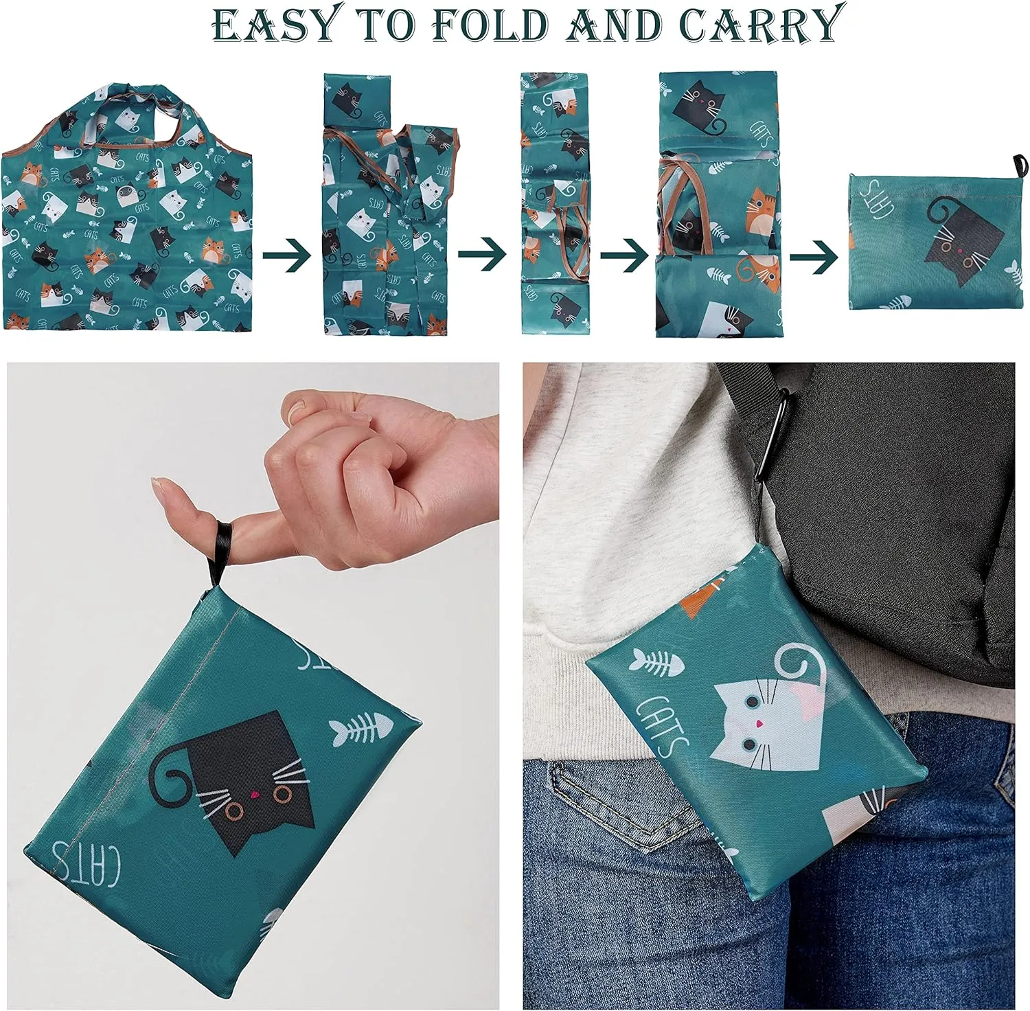 BEEFLYING Foldable Eco-Friendly Nylon Grocery Bags Foldable Reusable Waterproof Shopping Tote Bags