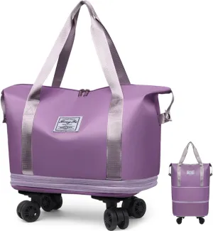 Beente Travel Bag With Wheels, 2025 New Large Capacity Travel Bag, Expandable、Large Capacity Universal Wheel Removable (Light purple)