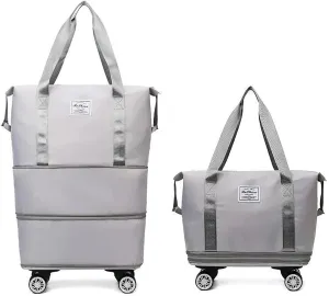 Beente Travel Bag with Wheels, 2025 New Large Capacity Travel Bag - Universal Wheel Removable, Kulken Tote Luggage (Gray)