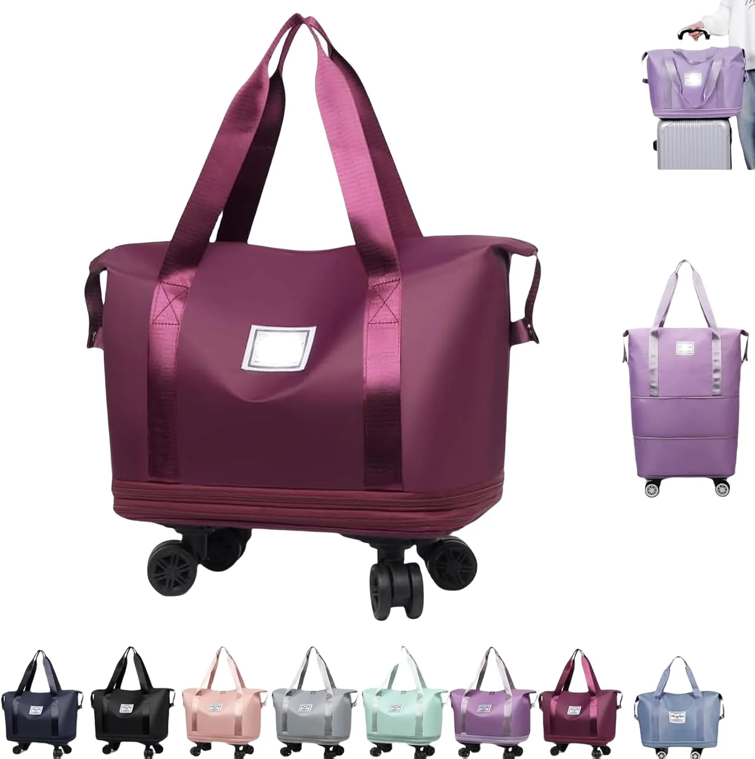 Beente Travel Bag with Wheels, Foldie Travel Bag Expandable, 2025 New Large Capacity Traveling Bags - Universal Wheel Removable, Weekend Carry on Luggage Bags (Dark Purple)