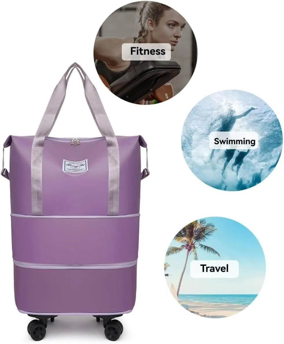 Beente Travel Bag with Wheels, Foldie Travel Bag Expandable, 2025 New Large Capacity Traveling Bags - Universal Wheel Removable, Weekend Carry on Luggage Bags (Dark Purple)