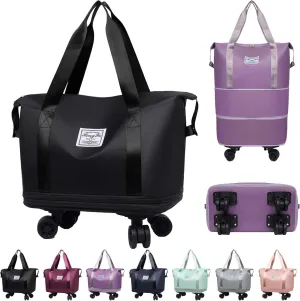 Beente Travel Bag with Wheels, Large Capacity Travel Bag, Universal Wheel Removable, Expandable Foldable Duffle Bag, Rolling with Wheels (Black)