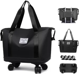 Beente Travel Bag With Wheels,2025 New Upgrade Large Capacity Travel Bag,Universal Wheel Removable, Expandable Foldable, Weekend Bag for Travel (Black)