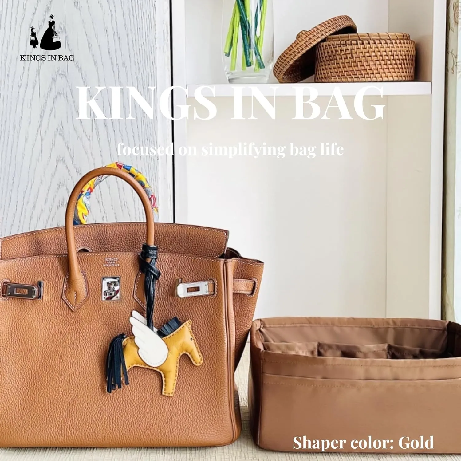 Birkin 35 Insert Bag Insert Compatible with Hermes Birkin Bag, Silky Bag Shaper for Birkin 35, Lightweight and Soft Touch Inner Bag (Gold, Birkin35)