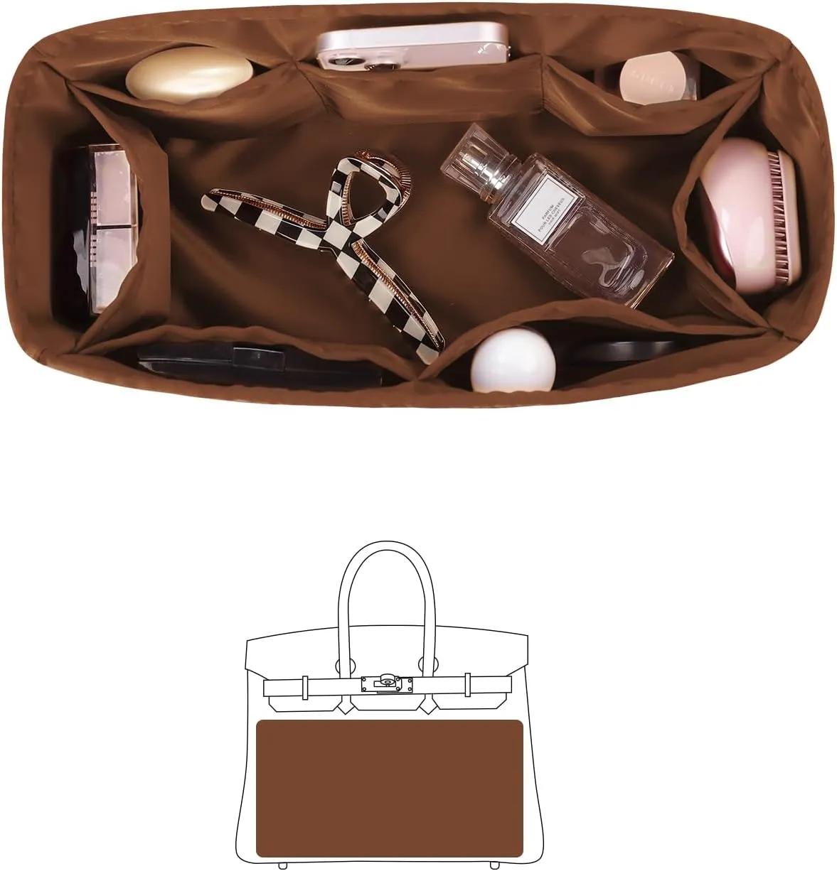 Birkin 35 Insert Bag Insert Compatible with Hermes Birkin Bag, Silky Bag Shaper for Birkin 35, Lightweight and Soft Touch Inner Bag (Gold, Birkin35)