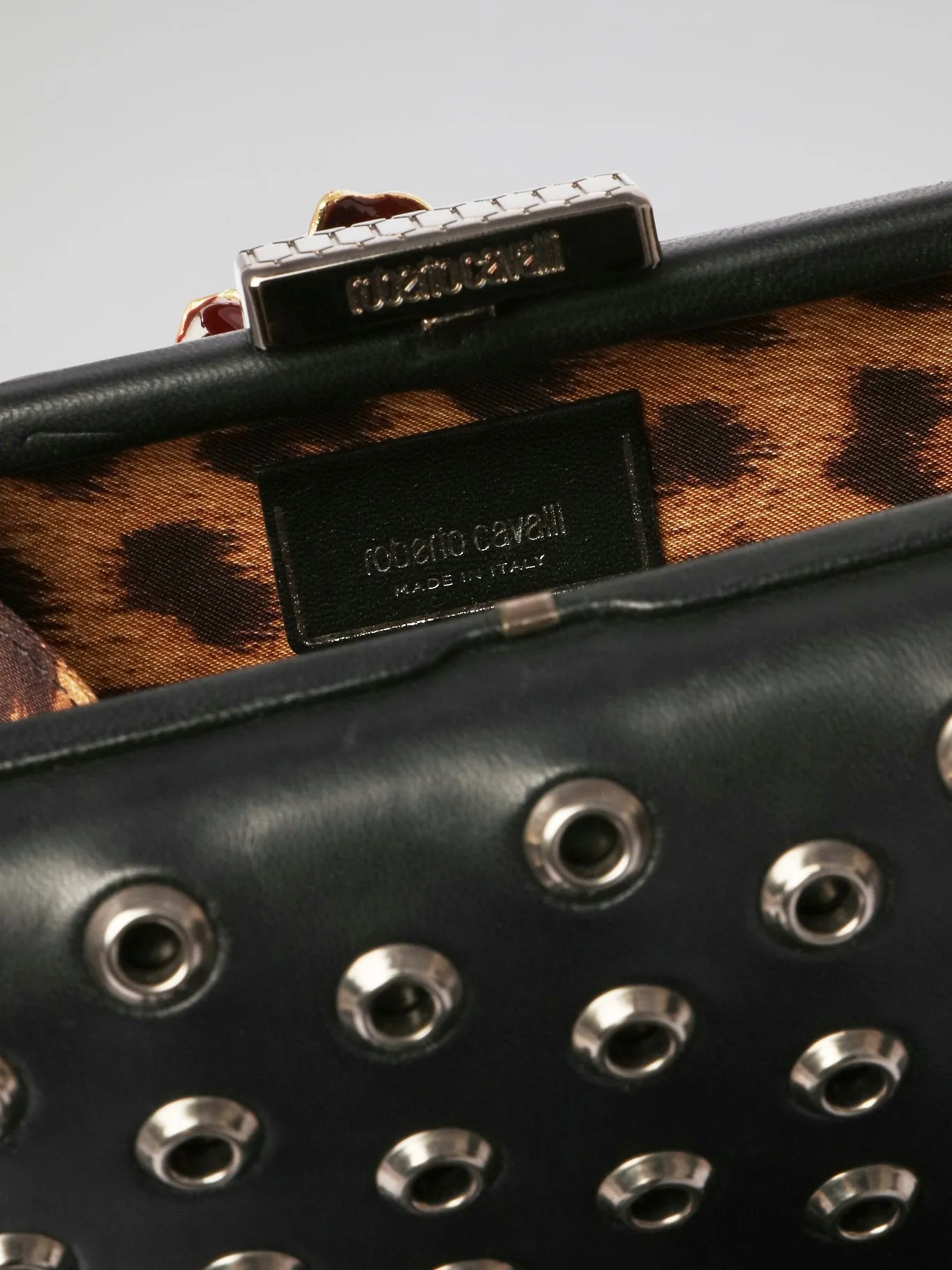 Black Embellished Leather Clutch
