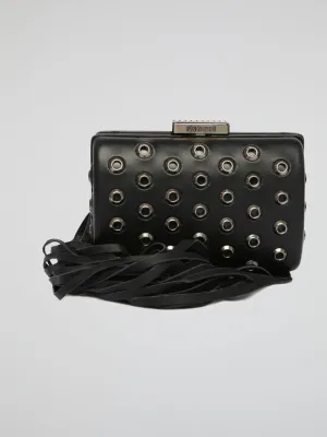 Black Embellished Leather Clutch