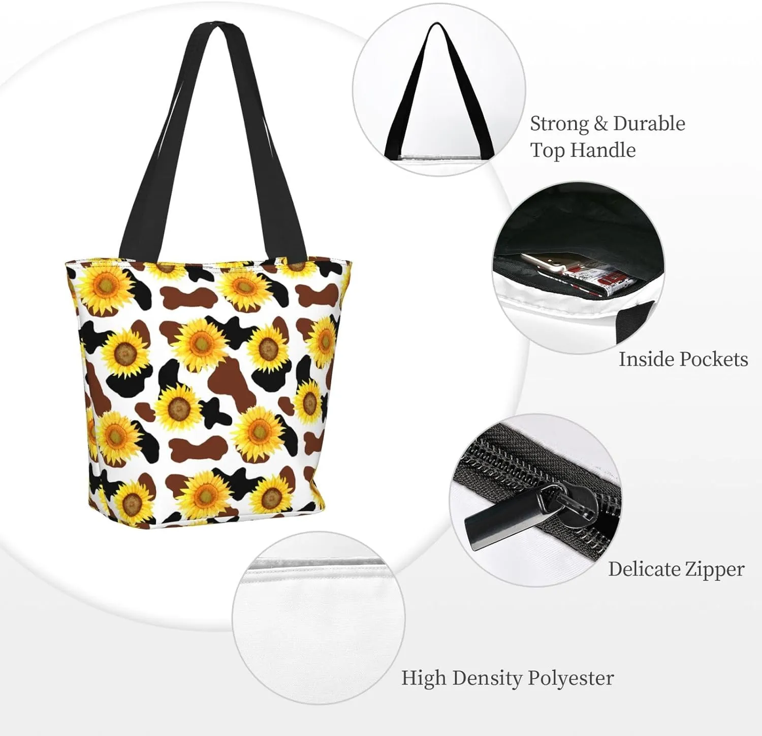 Black Geometric Tote Bag Women Reusable Shopping Bags Shoulder Bag Portable Storage HandBags